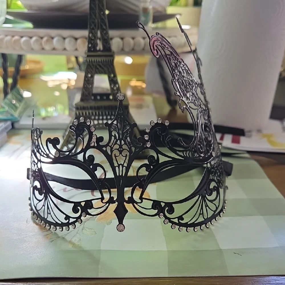 Intricate Black Metal Filigree Masquerade Mask